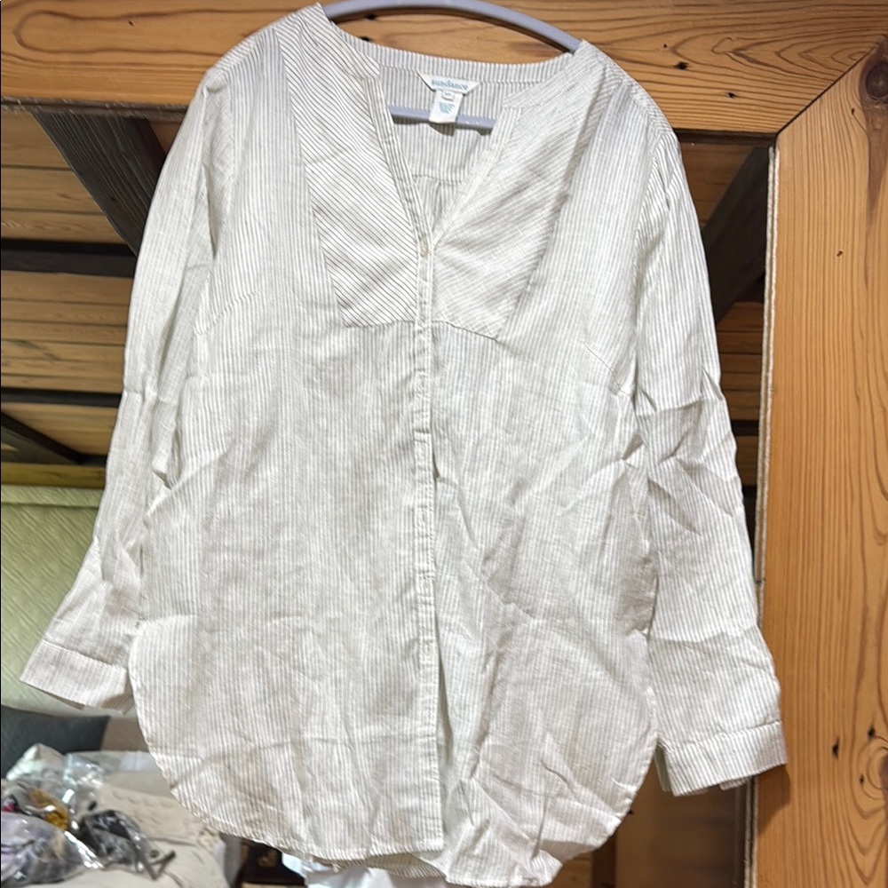 Free Shipping! Sundance Cream and Black Striped Linen Blouse, never worn